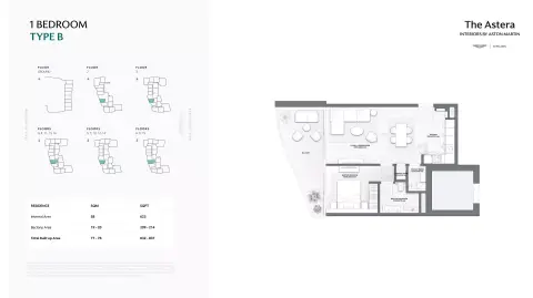 Plattegrond van 1 slaapkamer in The Astera