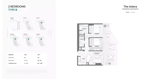 Plattegrond van 2 slaapkamers in The Astera
