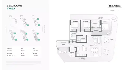 Plattegrond van 3 slaapkamers in The Astera