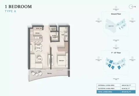 Plattegrond van 1 slaapkamer in Cala Del Mar