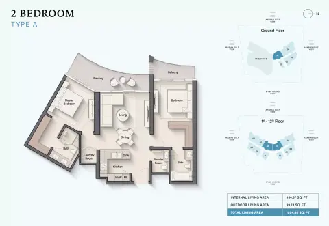 Plattegrond van 2 slaapkamers in Cala Del Mar