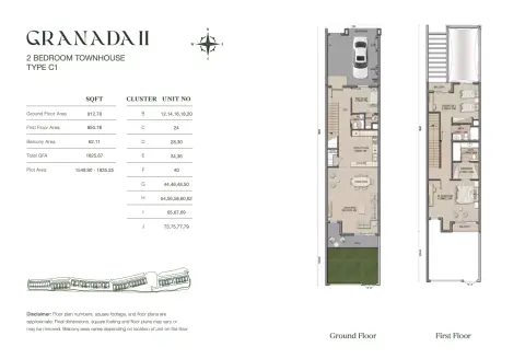 Plattegrond van 2 slaapkamers in Granada Villas Phase 2 By Rak