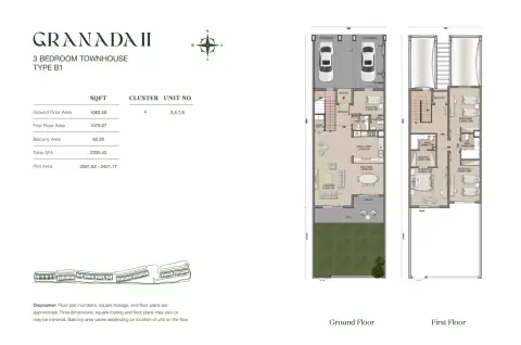 Plattegrond van 3 slaapkamers in Granada Villas Phase 2 By Rak