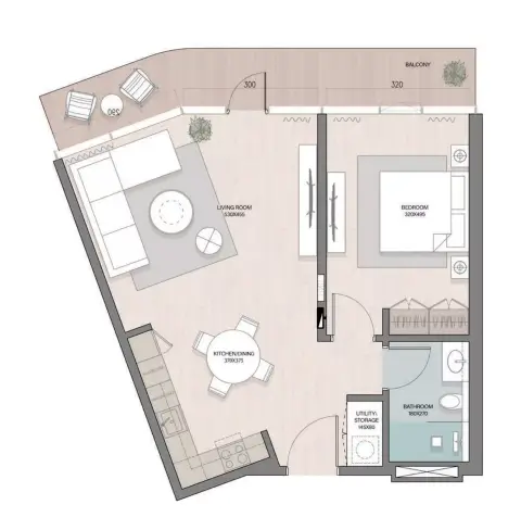 Plattegrond van 1 slaapkamer in Quattro Del Mar