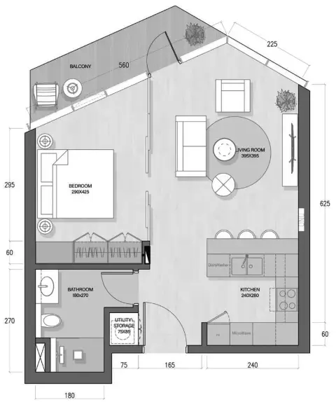 Plattegrond van 1 slaapkamer in Quattro Del Mar