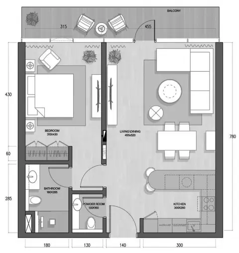 Plattegrond van 1 slaapkamer in Quattro Del Mar