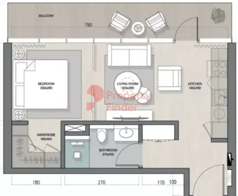 Plattegrond van 1 slaapkamer in Quattro Del Mar