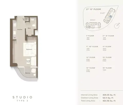 Plattegrond van Studio in Ellington Views 1