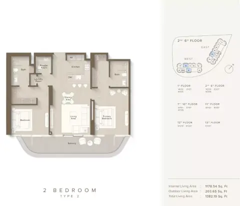 Plattegrond van 2 slaapkamers in Ellington Views 1