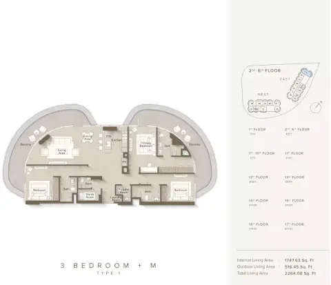 Plattegrond van 3 slaapkamers in Ellington Views 1