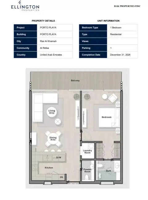 Plattegrond van 1 slaapkamer in Porto Playa