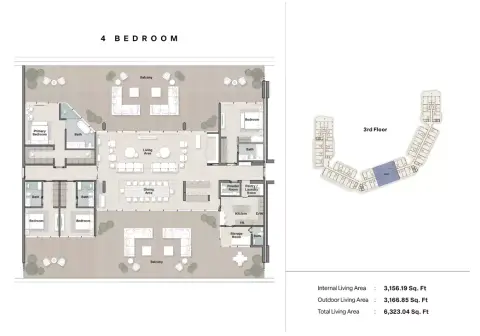Plattegrond van 4 slaapkamers in Porto Playa