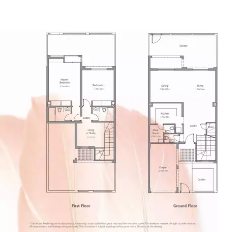 Plattegrond van 2 slaapkamers in Flamingo Villas