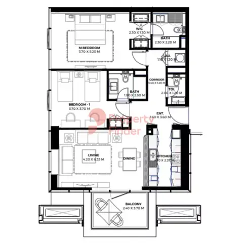 Plattegrond van 2 slaapkamers in Gateway Residences Phase 2 By Rak