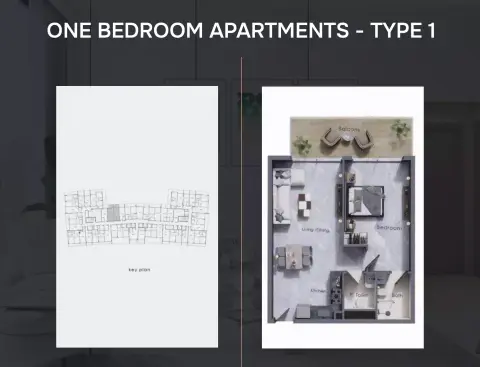 Plattegrond van 1 slaapkamer in Astra Residences