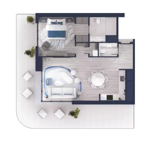 Plattegrond van 1 slaapkamer in Nikki Beach Residences