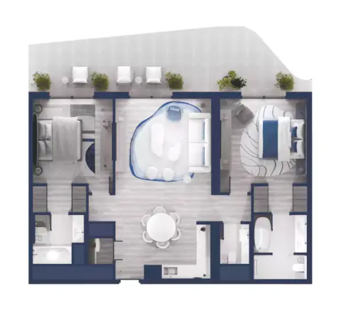 Plattegrond van 2 slaapkamers in Nikki Beach Residences