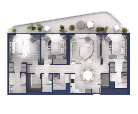 Plattegrond van 3 slaapkamers in Nikki Beach Residences