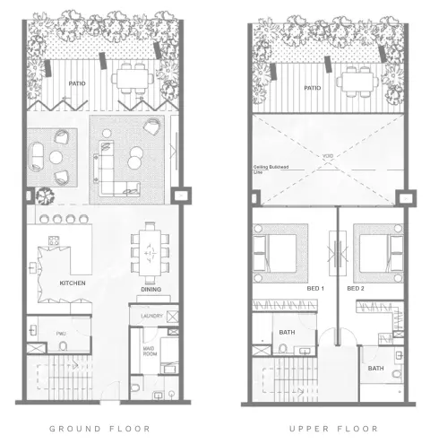 Plattegrond van 2 slaapkamers in Nasim Lofts