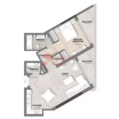 Plattegrond van 1 slaapkamer in Bayviews By RAK