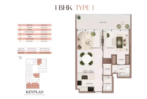 Plattegrond van 1 slaapkamer in Havencia