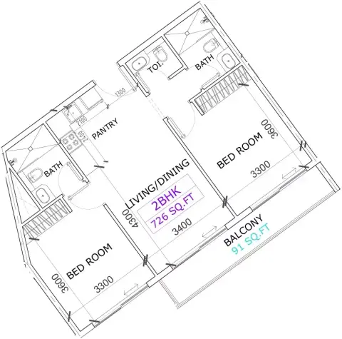 Plattegrond van 2 slaapkamers in Canterbury Waterfront