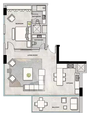 Plattegrond van 1 slaapkamer in Glam Residence