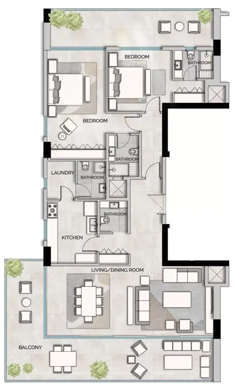 Plattegrond van 2 slaapkamers in Glam Residence
