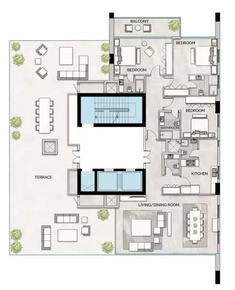 Plattegrond van 3 slaapkamers in Glam Residence
