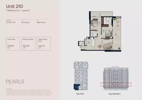 Plattegrond van 2 slaapkamers in Pearls By Vision