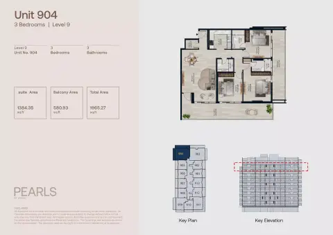 Plattegrond van 3 slaapkamers in Pearls By Vision