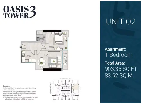 Plattegrond van 1 slaapkamer in Oasis Tower 3 by GJ