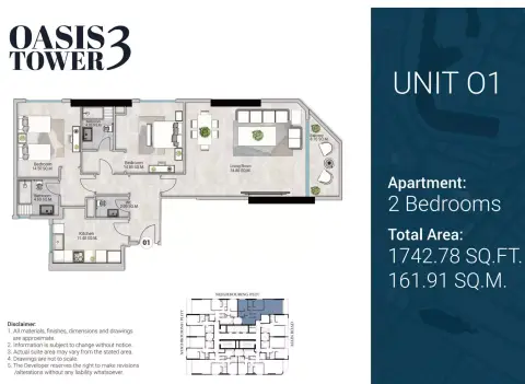 Plattegrond van 2 slaapkamers in Oasis Tower 3 by GJ