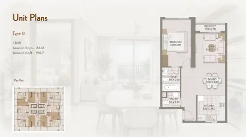 Plattegrond van 1 slaapkamer in Platinum Heights