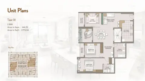 Plattegrond van 2 slaapkamers in Platinum Heights