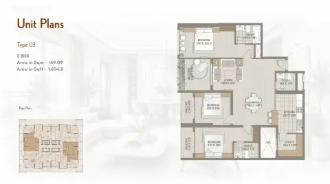 Plattegrond van 3 slaapkamers in Platinum Heights