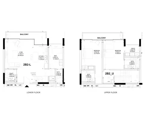 Plattegrond van 2 slaapkamers in Sealine Residence