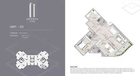 Plattegrond van 2 slaapkamers in Infinity Tower