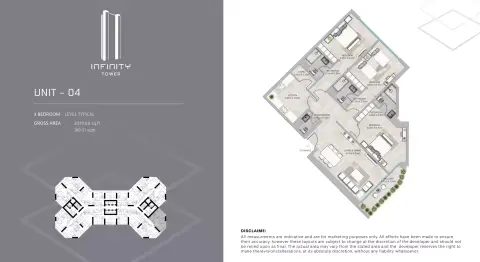 Plattegrond van 3 slaapkamers in Infinity Tower