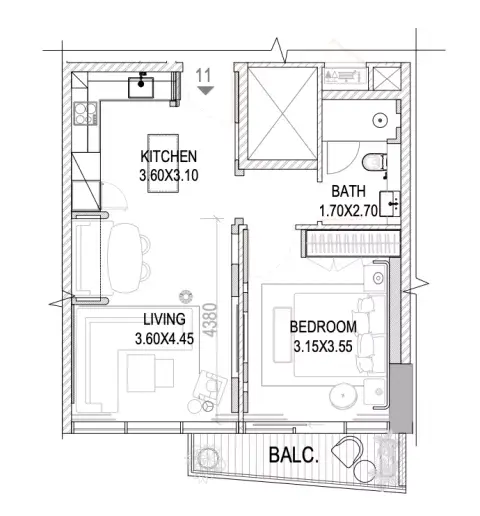 Plattegrond van 1 slaapkamer in The Pier Residences