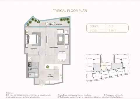 Plattegrond van 1 slaapkamer in One 678 Residences