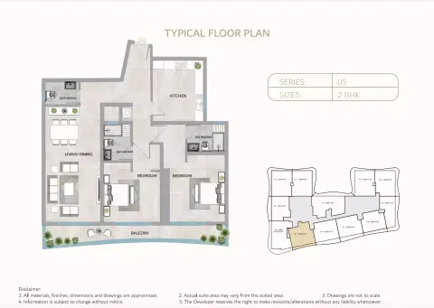Plattegrond van 2 slaapkamers in One 678 Residences