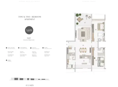 Plattegrond van 2 slaapkamers in Seaside Hills By Al Zohrah