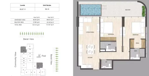 Plattegrond van 2 slaapkamers in Eden Golf Views 1