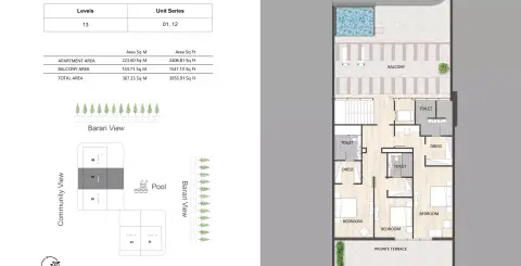 Plattegrond van 3 slaapkamers in Eden Golf Views 1