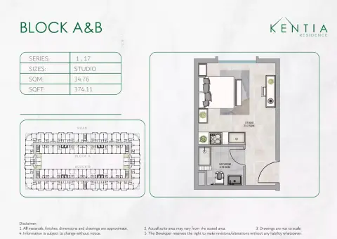 Plattegrond van Studio in Kentia Residence