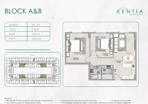 Plattegrond van 2 slaapkamers in Kentia Residence