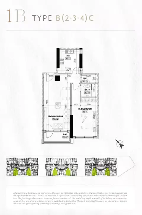 Plattegrond van 1 slaapkamer in Ajman One Phase 2 By Aqaar