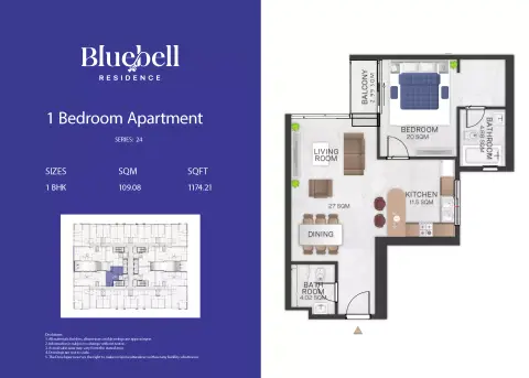 Plattegrond van 1 slaapkamer in Bluebell Residence