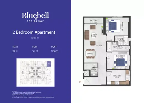 Plattegrond van 2 slaapkamers in Bluebell Residence